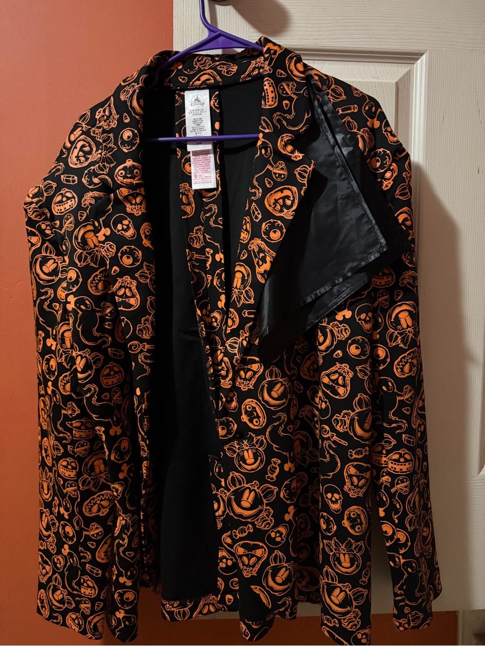 Men's Black & Orange Halloween Print Blazer glow in dark/Large /new with tags